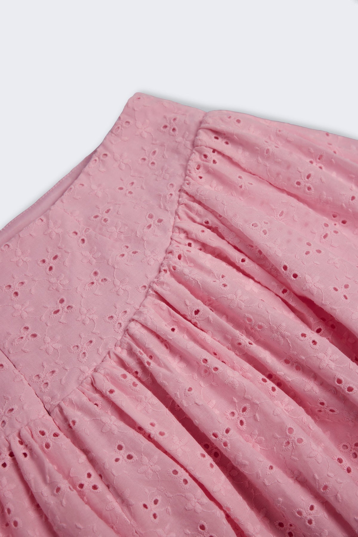 Bow-Detail Broderie Anglaise Mini Skirt in Soft Pink