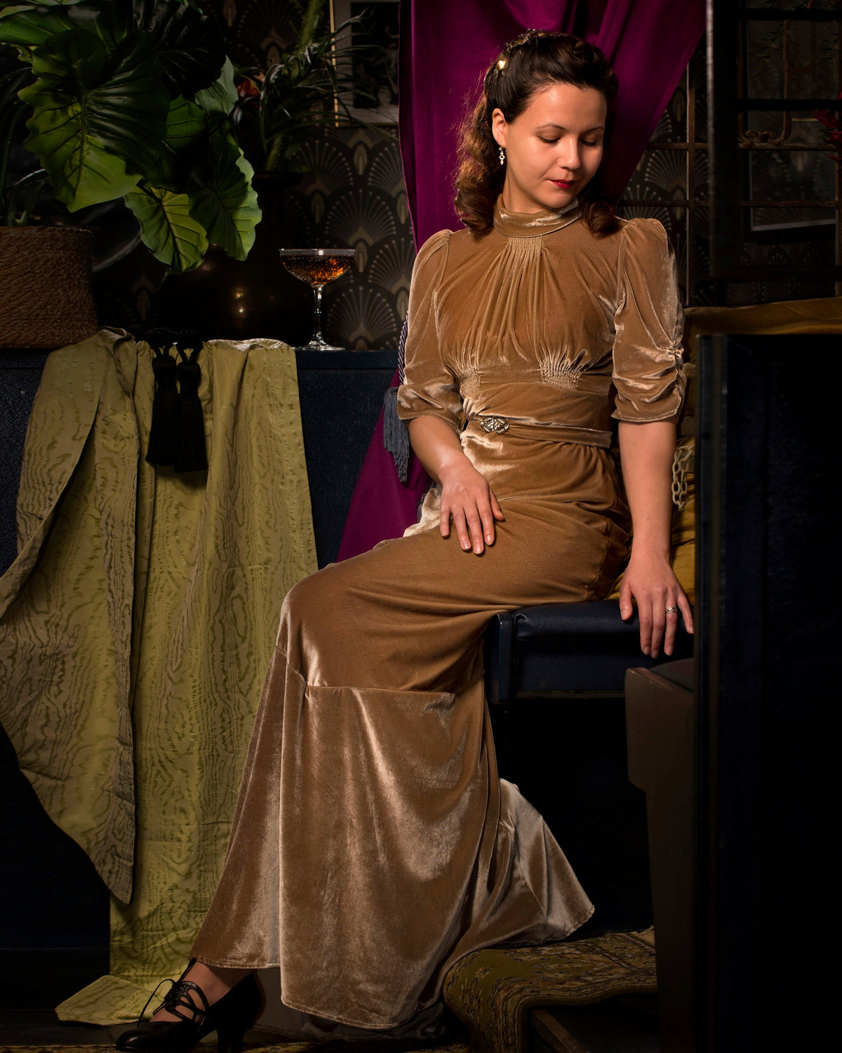 1930s Loretta Bias Gown - Champagne Silk Blend Velvet