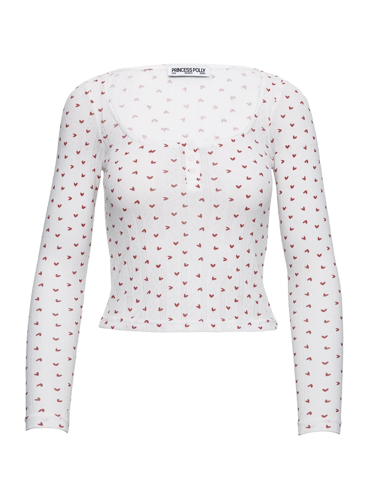 Sleepytea Pointelle Sleep Long Sleeve Top White / Red