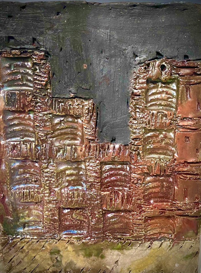 Skyline of Downtown Nashville 4.5” x 5.5” 7.45 ozs Metallic copper glaze etched back hook
