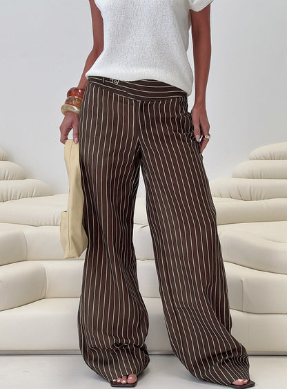 Winslie Thick Waistband Buckle Pants Chocolate Stripe