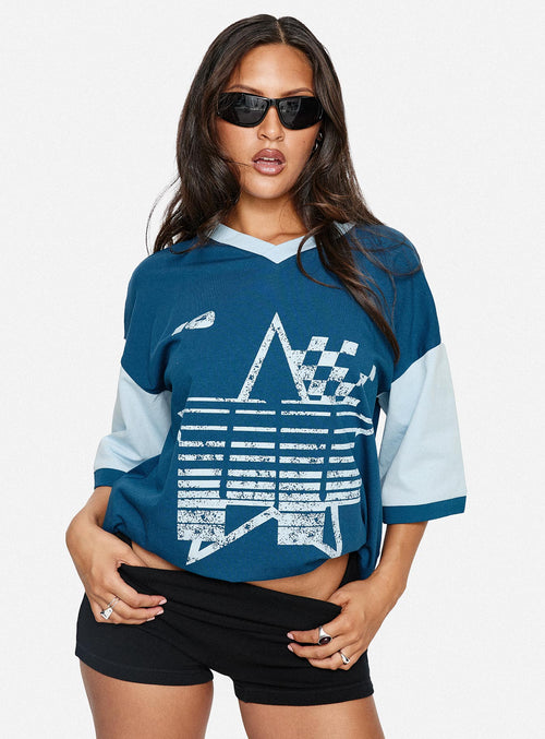 Nachell Short Sleeve Moto Top Blue