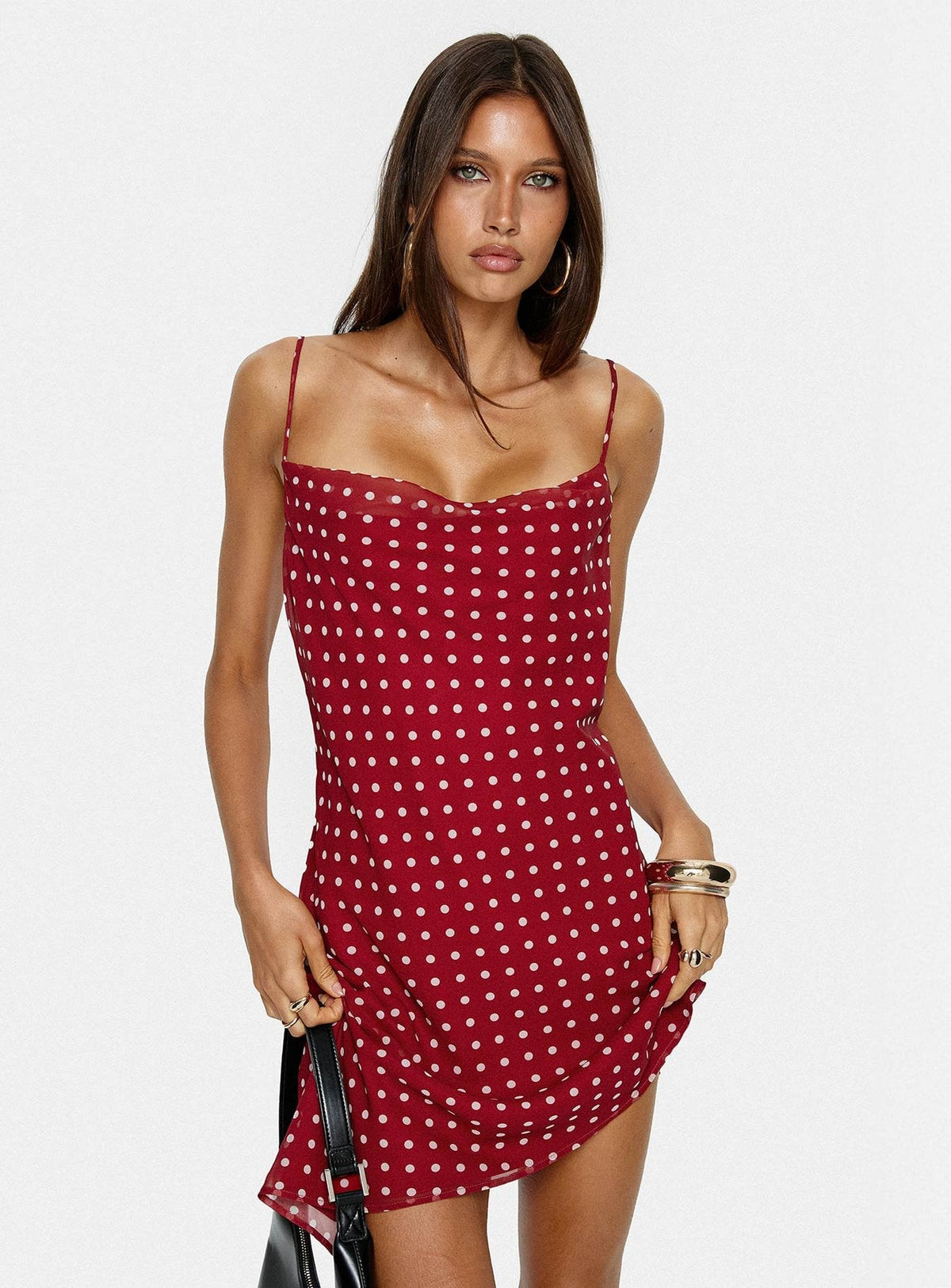 Elisabetta Mini Dress Burgundy Polka Dot