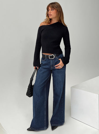 Naylor Mid Rise Wide Leg Jeans Mid Blue Denim Tall