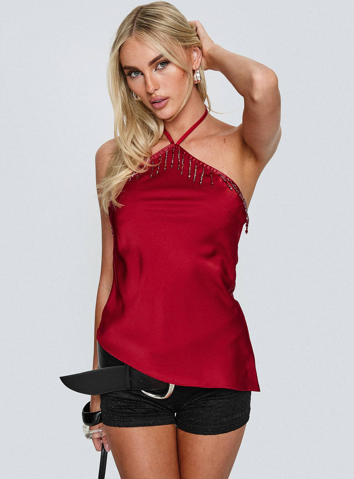 Rhody Bead Detail Arrowneck Top Wine
