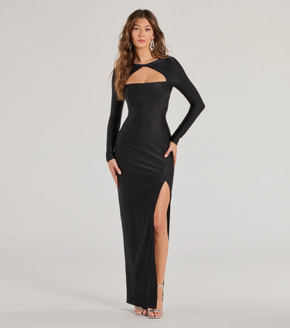 Veda Cutout Long Sleeve Column Formal Dress