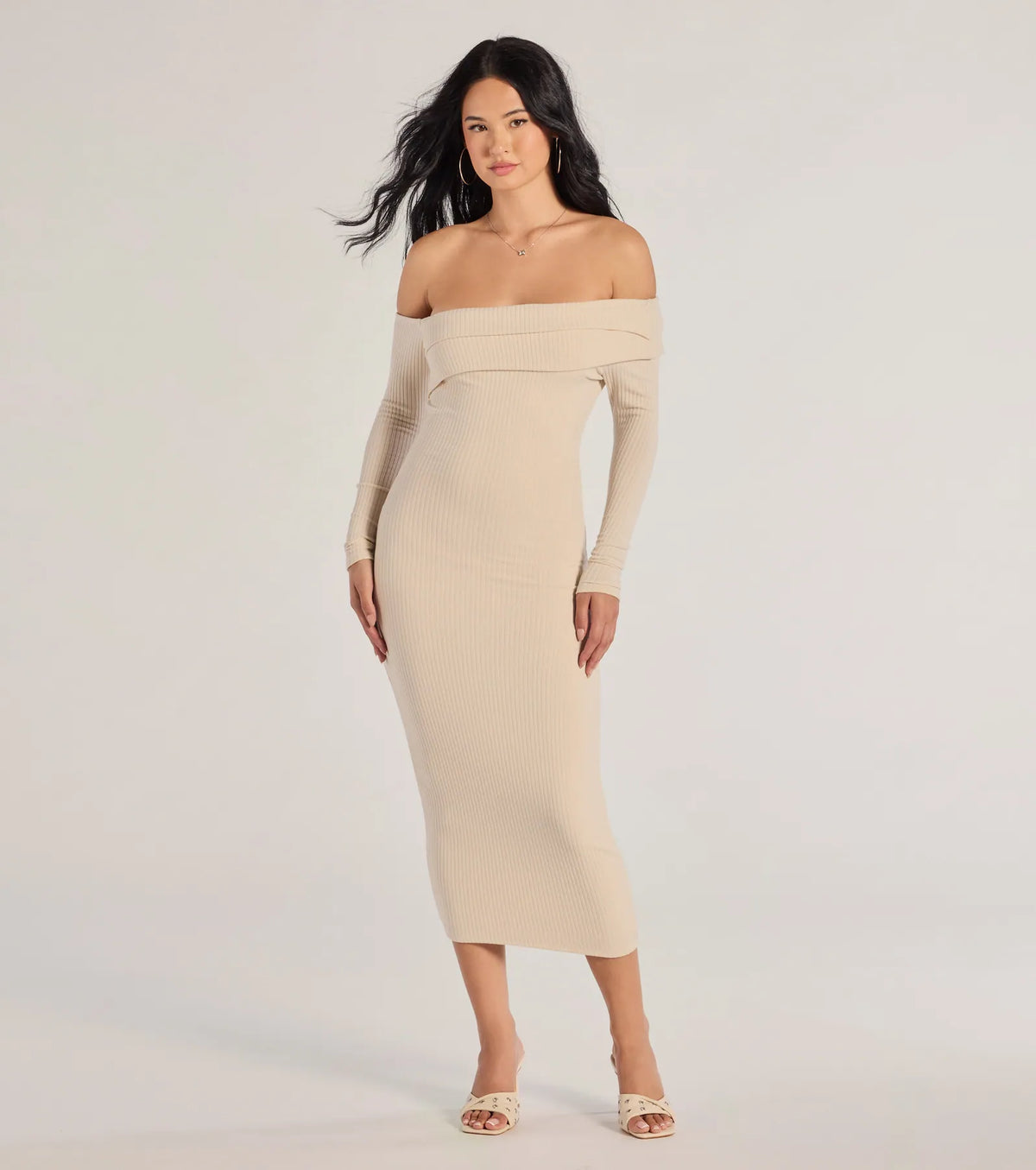 Sharp Lines Asymmetrical Long Sleeve Midi Dress