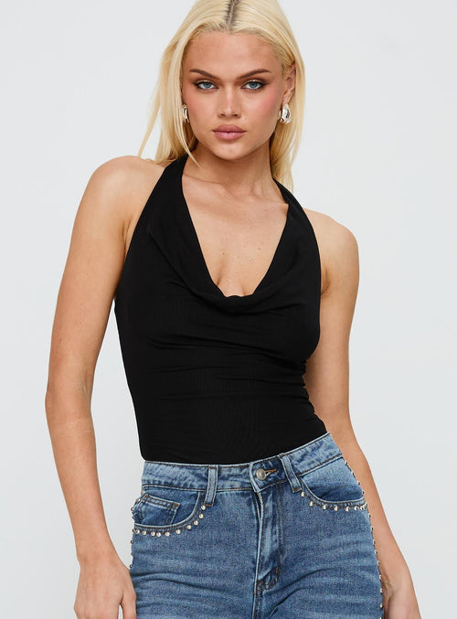 Raw Talent Cowl Neck Bodysuit Black