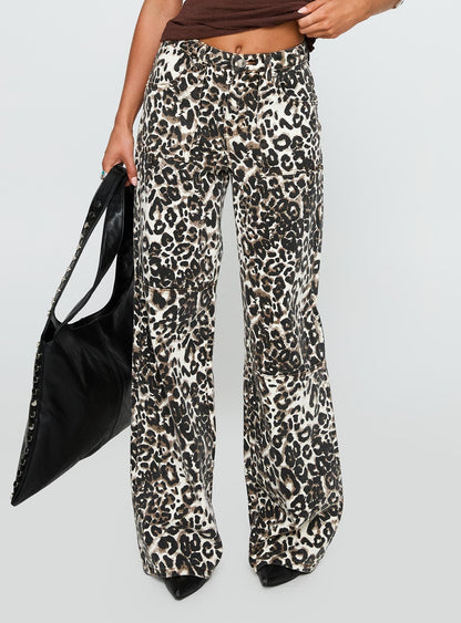 Wild Ride High Rise Wide Leg Cargo Jeans Leopard