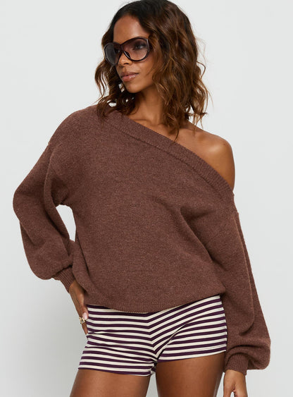 Noble Off The Shoulder Sweater Chocolate