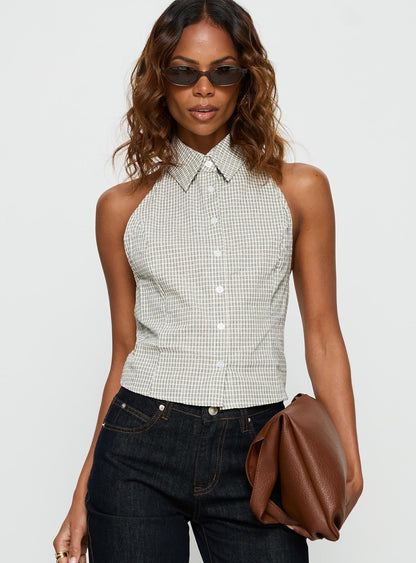 Different Dimensions Sleeveless Collared Top Check