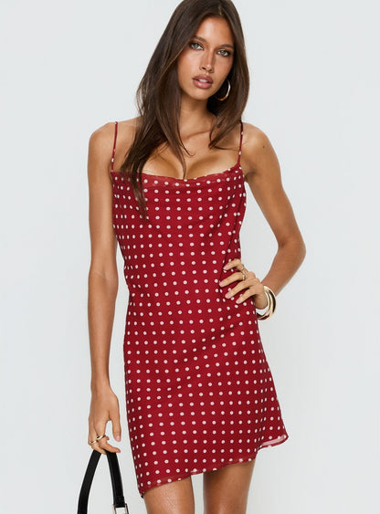 Elisabetta Mini Dress Burgundy Polka Dot