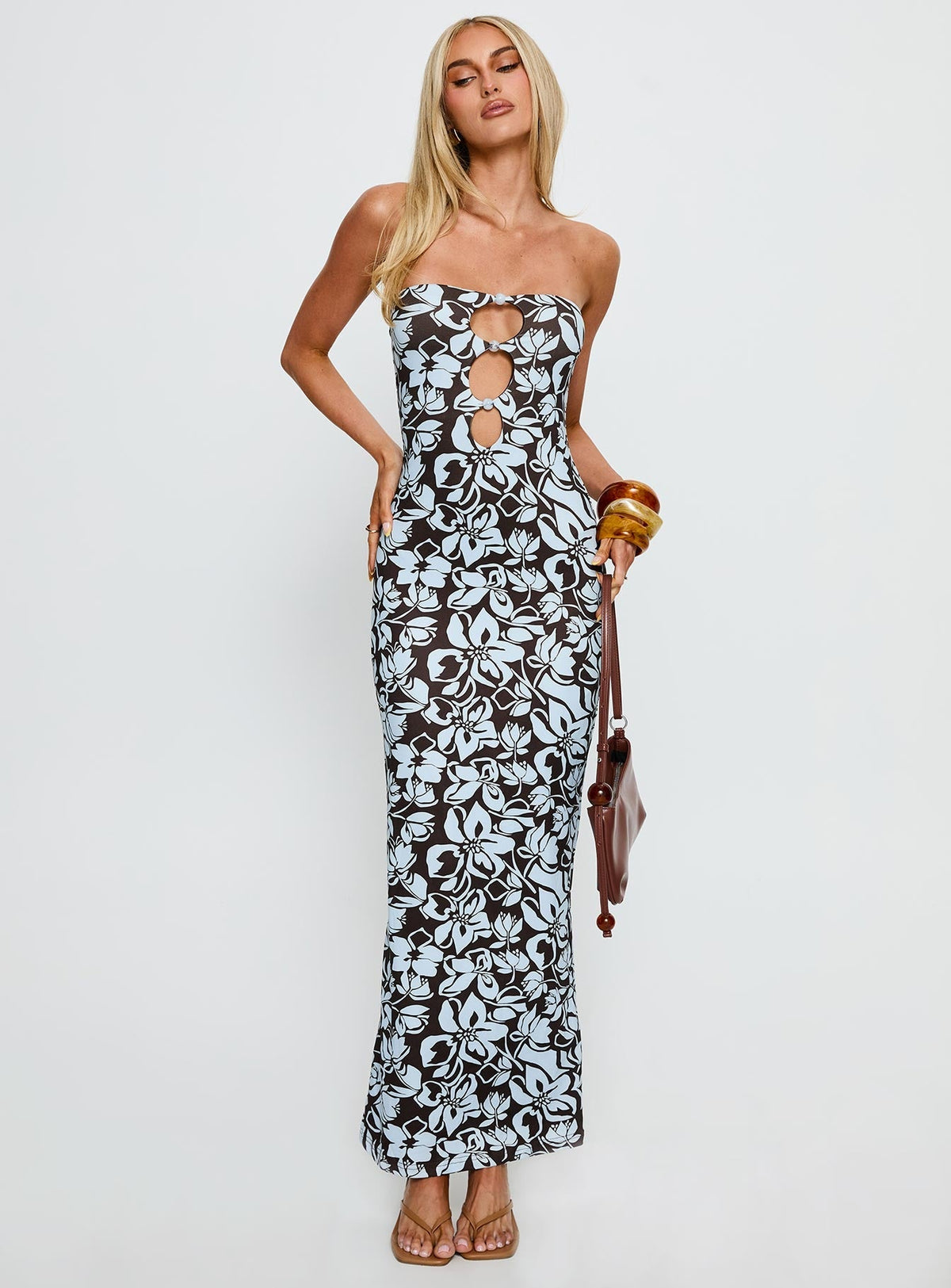 Saijana Strapless Maxi Dress Blue / Brown Floral