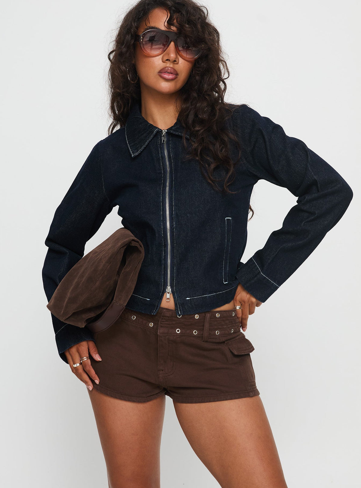 Reno Eyelet Micro Shorts Brown Wash