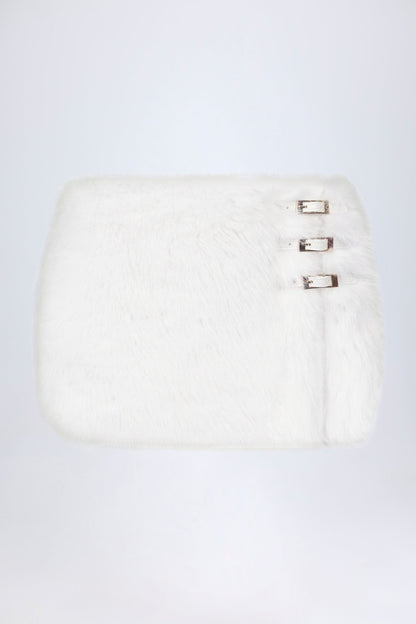 Buckle-Detail Faux Fur Micro Mini Skirt in White
