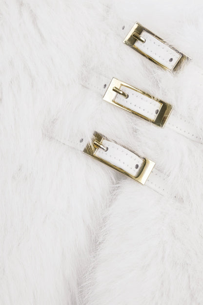 Buckle-Detail Faux Fur Micro Mini Skirt in White