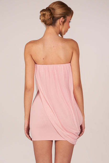 Bandeau Draped Mini Dress in Blush Pink