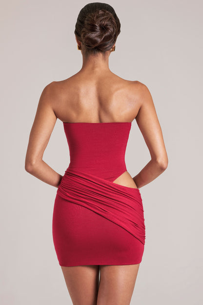 Bandeau Bodycon Mini Dress in Cherry Red