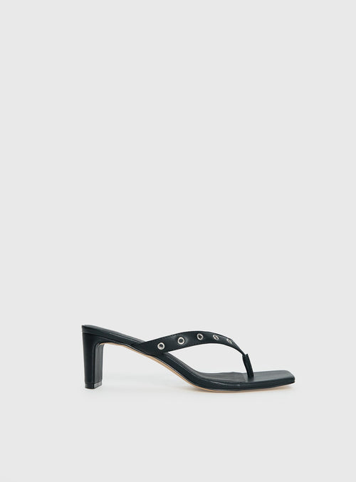 Party Hour Stud Detail Thong Heels Black
