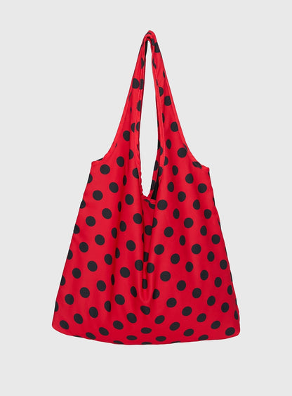 Worth My Time Oversized Tote Bag Red / Black Polka