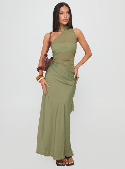 Indiara Halter Mesh Maxi Dress Green