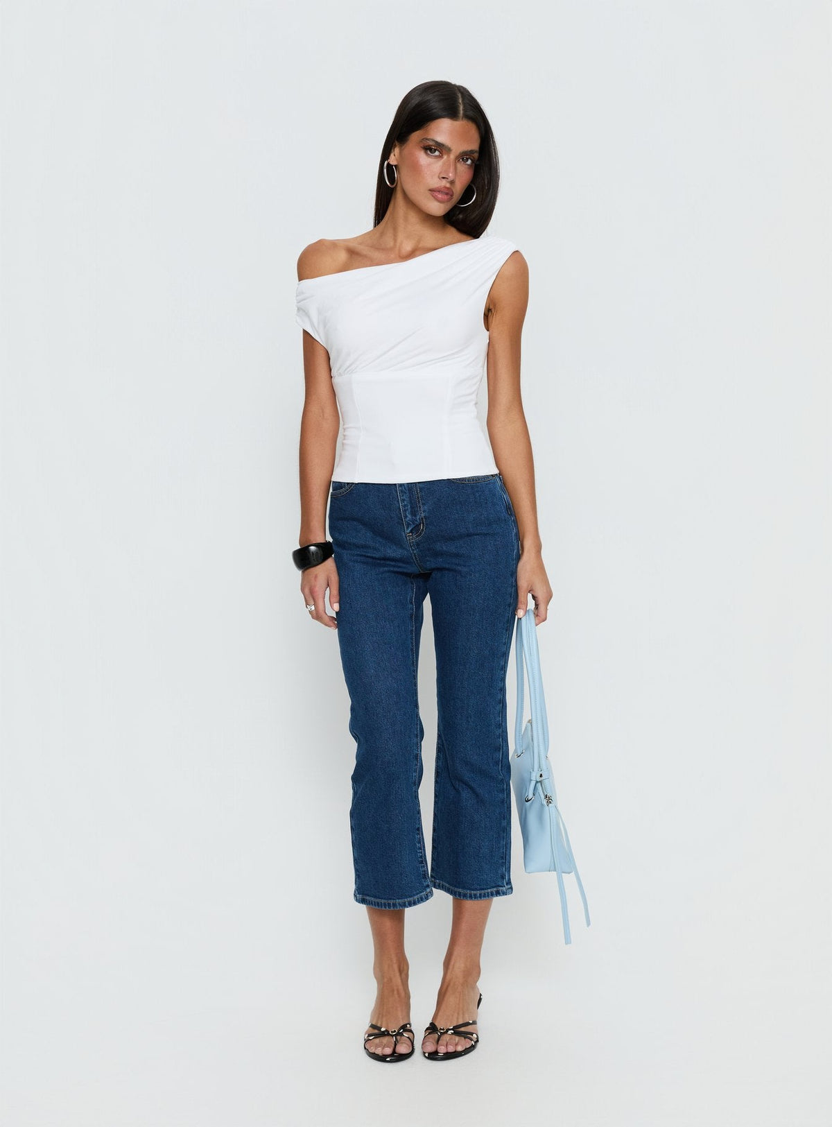 Aidyn Gathered One Shoulder Top White