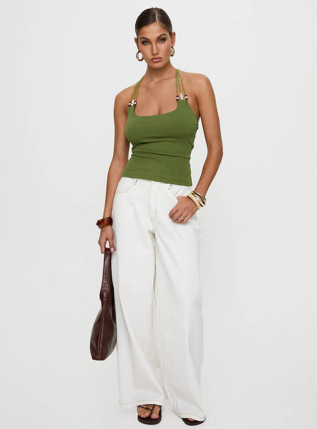 Roller Coaster Bead Detail Top Green