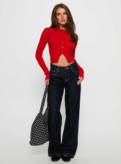 Suzu Long Sleeve Knit Top Red