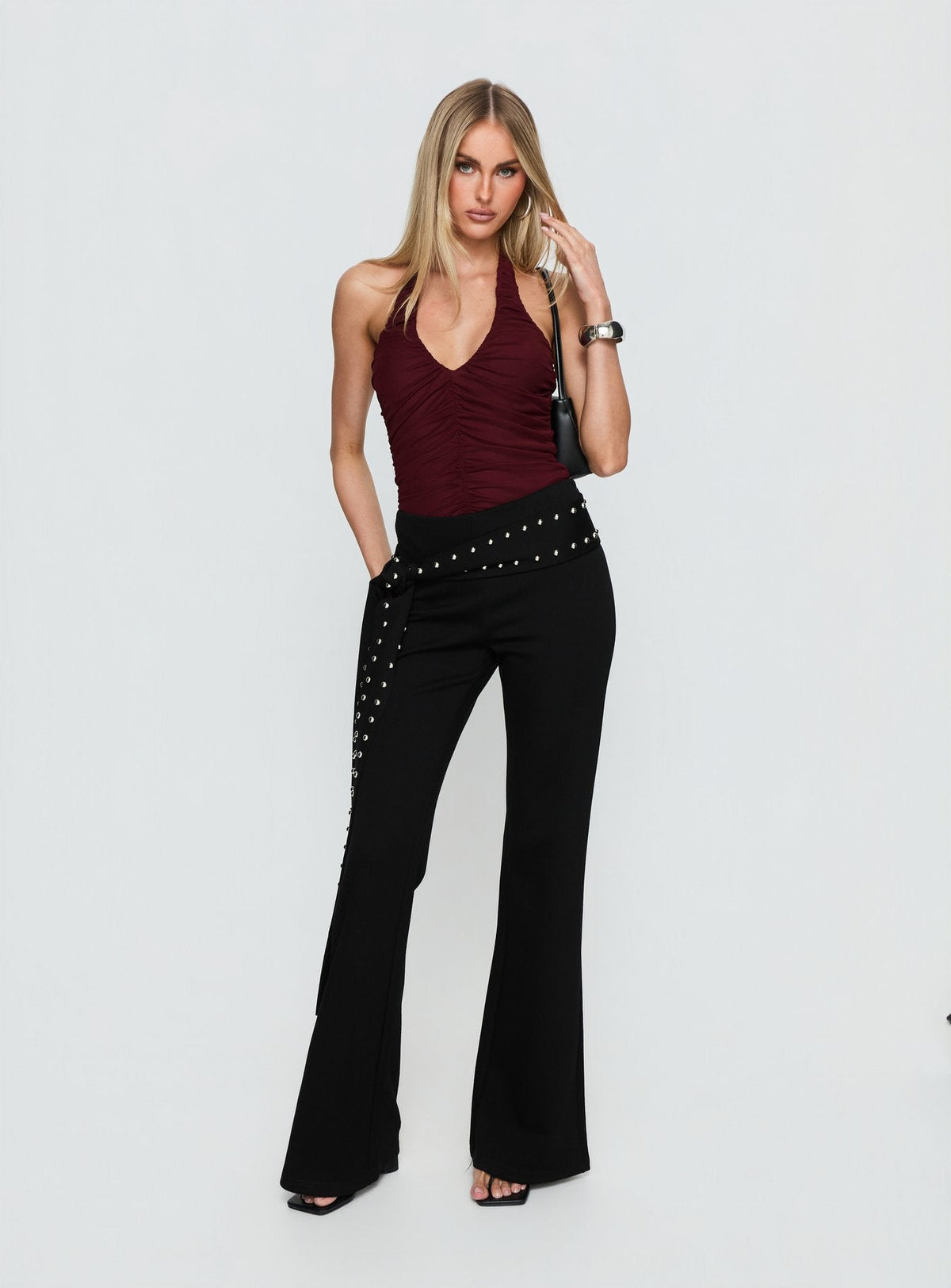 Eye Candy Ruched Bodysuit Burgundy