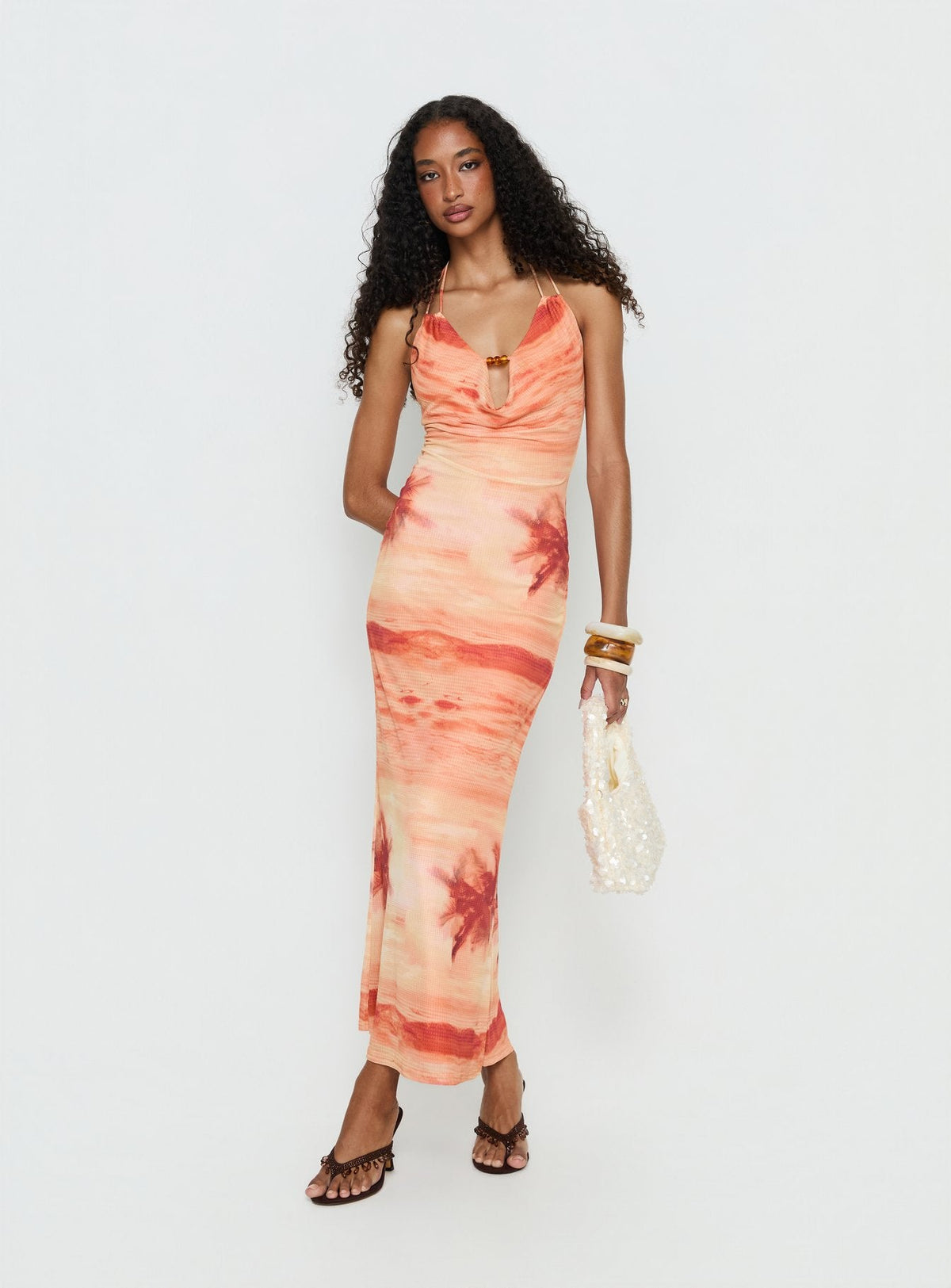 Jazina Keyhole Maxi Dress Orange Multi