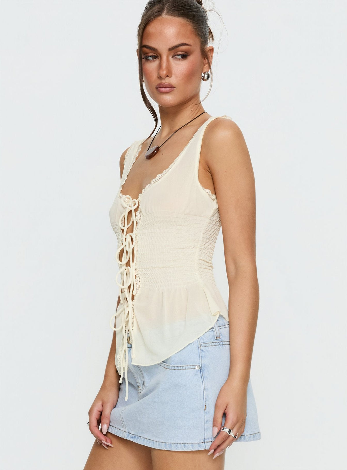 Naelina Sheer Tie Up Top Butter