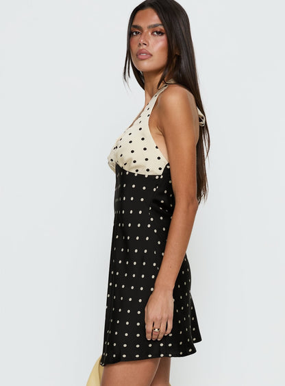 Rihana Halter Mini Dress Polka Dot Splice