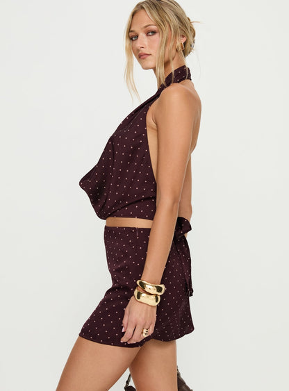 Keiana Mini Skirt Burgundy / Pink Polka