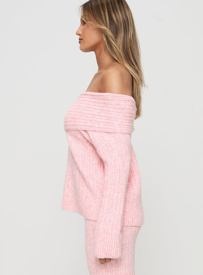 Icicle Off Shoulder Knit Sweater Pink