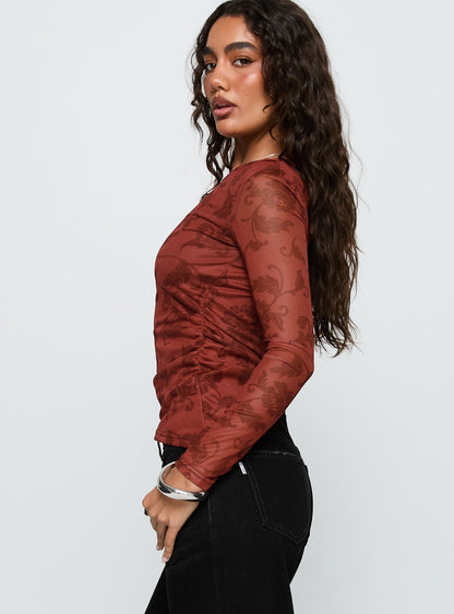 People Watching Long Sleeve Top Red Floral