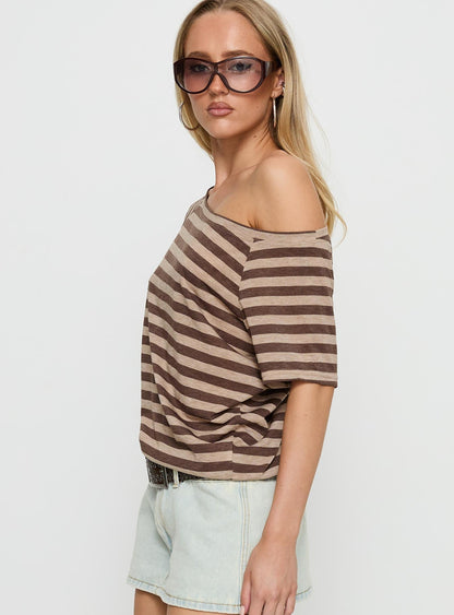 Icon Baby Off Shoulder Top Brown Stripe