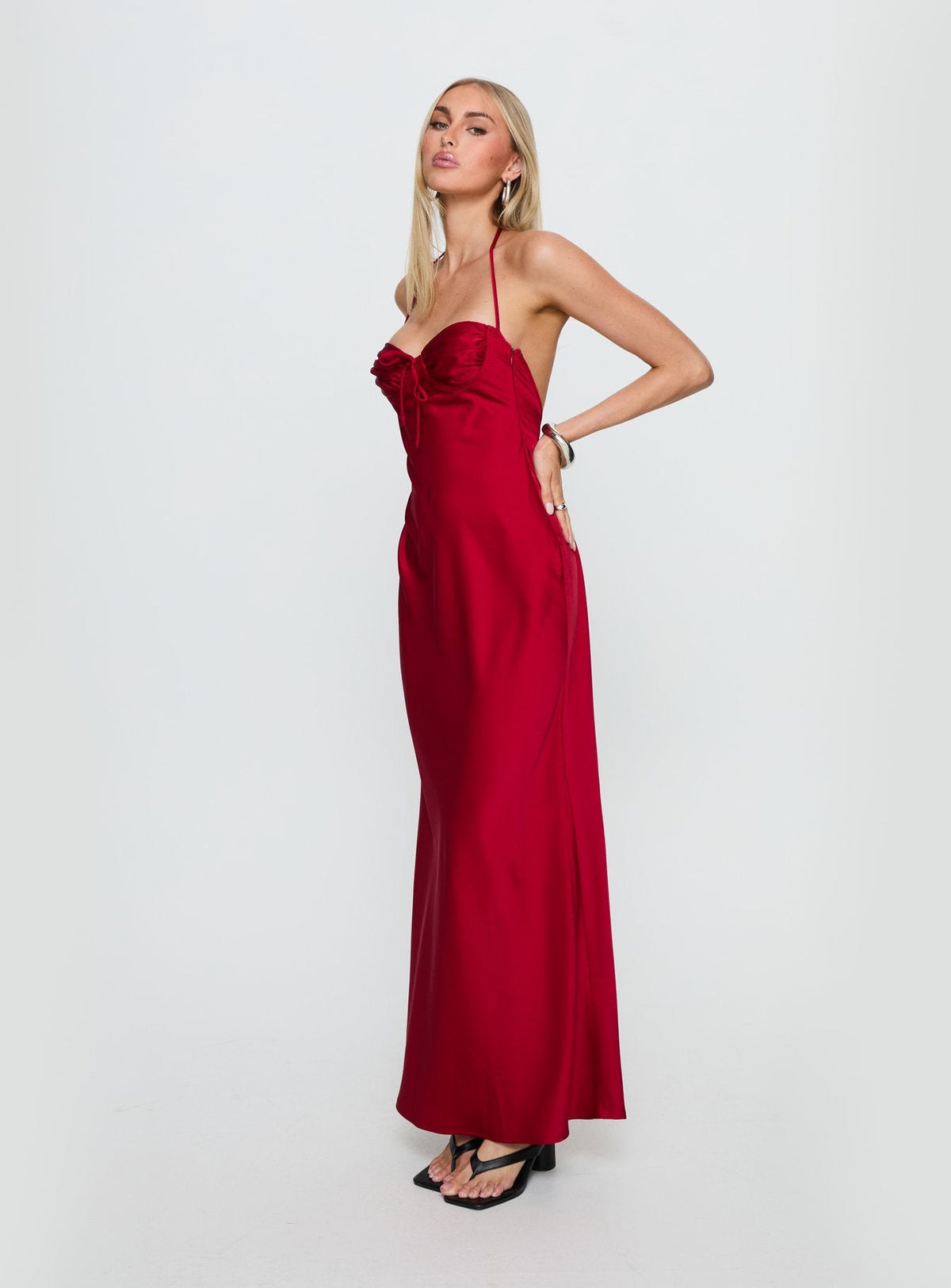 Costella Halter Satin Maxi Dress Red