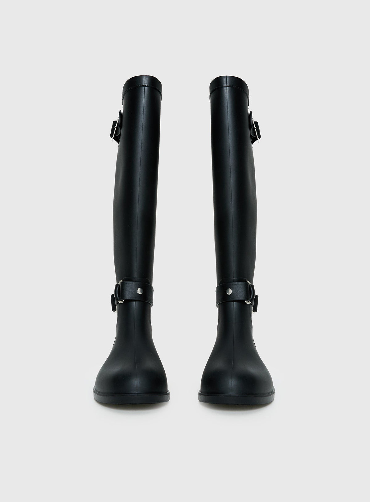 Elvera Buckle Detail Rubber Gumboots Black