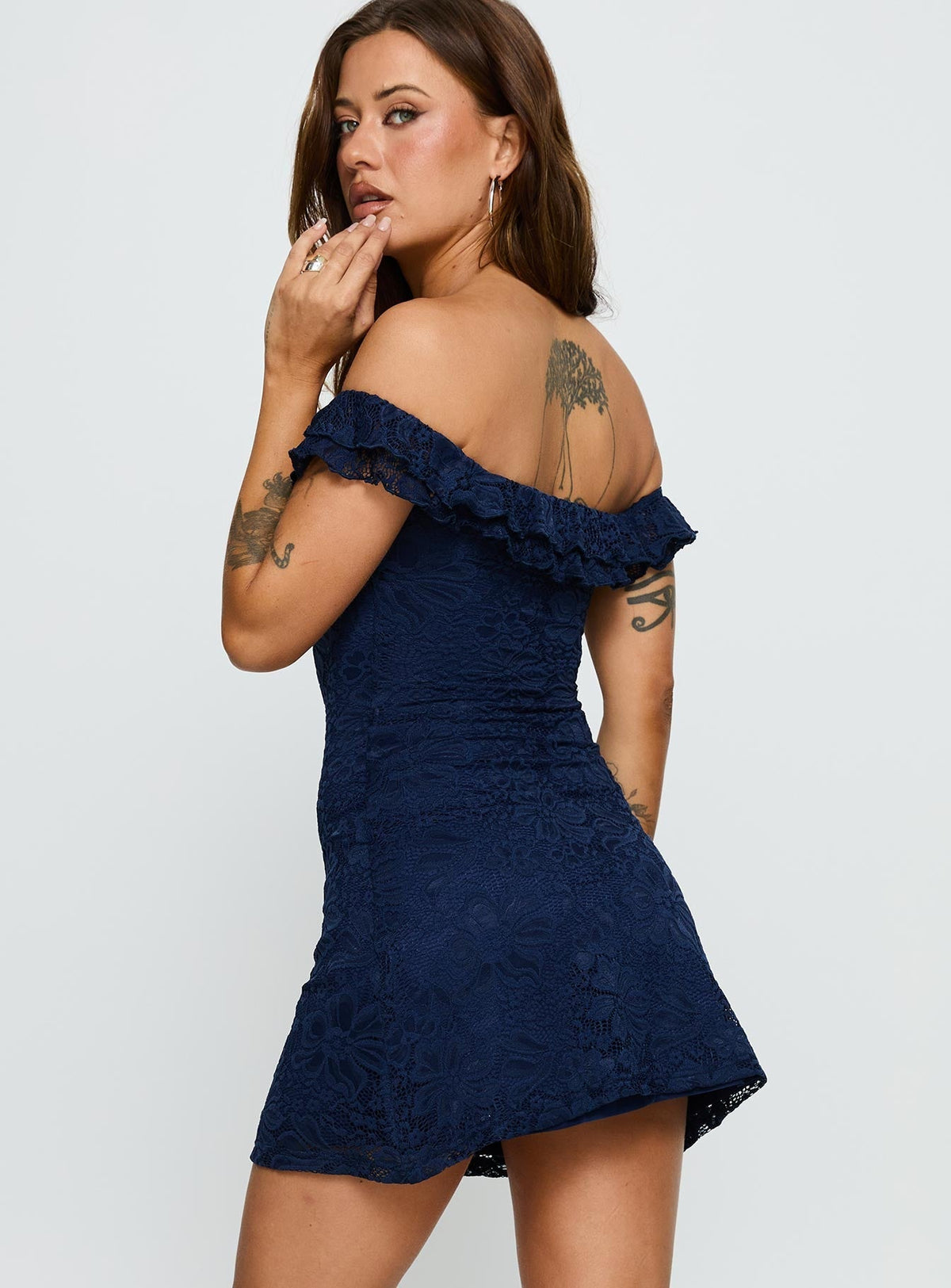Anabeila Strapless Frill Mini Dress Navy