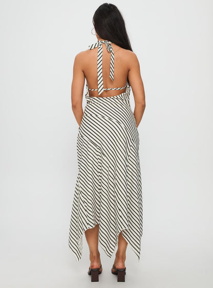 Junipa Halter Asymmetrical Maxi Dress White Stripe