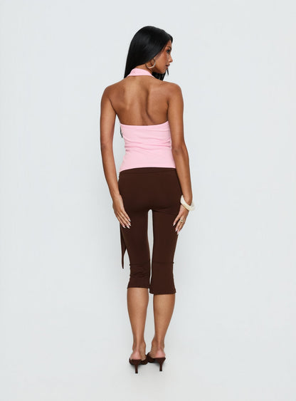 Lizana Tie Side Capri Pants Brown