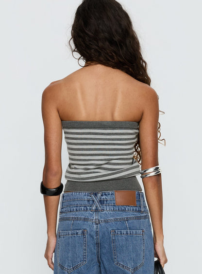 Lissey Strapless Knit Top Grey Stripe