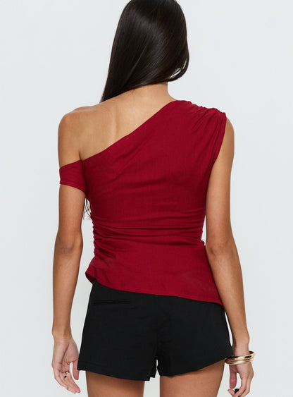 Kaylani One Shoulder Drape Top Burgundy