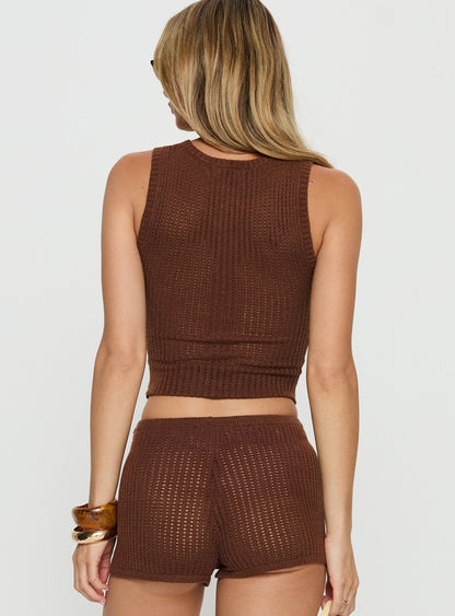 Leilah Crochet Tank Top Brown