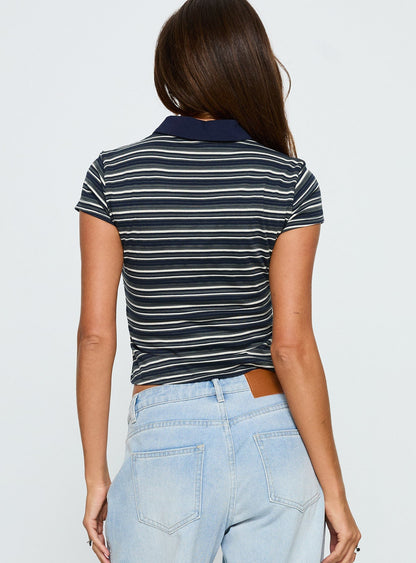 Sylvanna Collared Top Navy Stripe