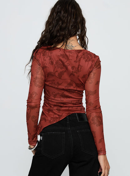 People Watching Long Sleeve Top Red Floral