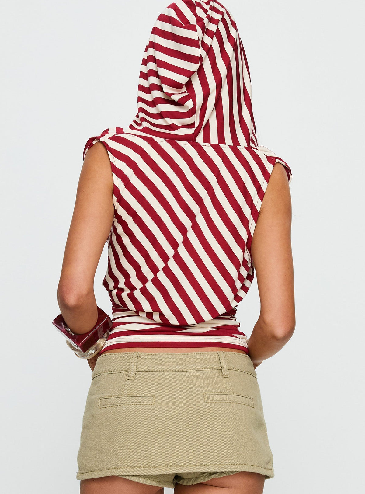 Syndie Bamboo Hooded Top Red / Cream Stripe