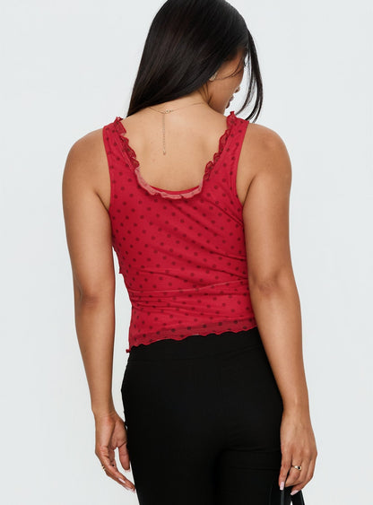 Azira Frill Detail Top Red Polka