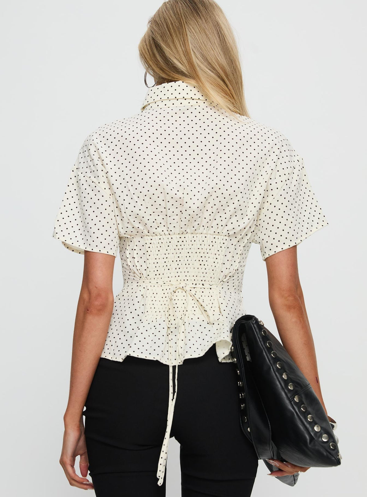 Dannica Cinched Short Sleeve Shirt Cream Polka