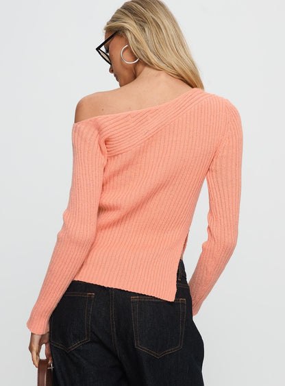 Exquisite Off Shoulder Knit Sweater Orange